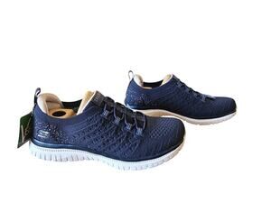 NEW Women's Skechers Memory Foam Slip On Sneakers Navy Knit (Size 5)